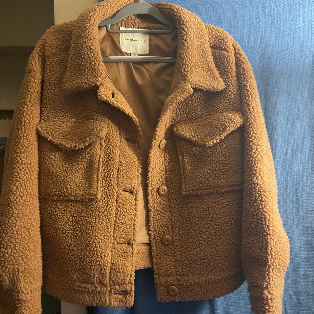 American Eagle, terry, mustard colored shacket